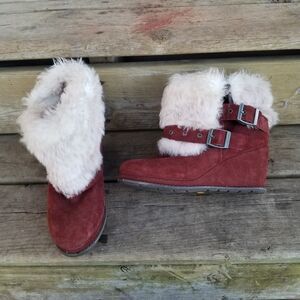 CAT Footwear Caterpillar Boisterous Burgundy Suede Faux Fur Winter Boots Woman 7